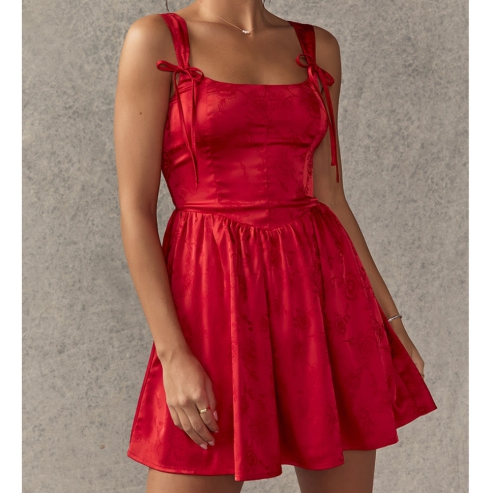 Francescas Elegant Red Sleeveless Silky Dress
